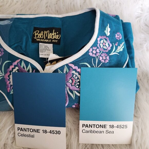 Bob Mackie Wearable Art Jacket Women's L Linen Rayon Floral‎ Embroidery NWT QVC - Picture 4 of 13